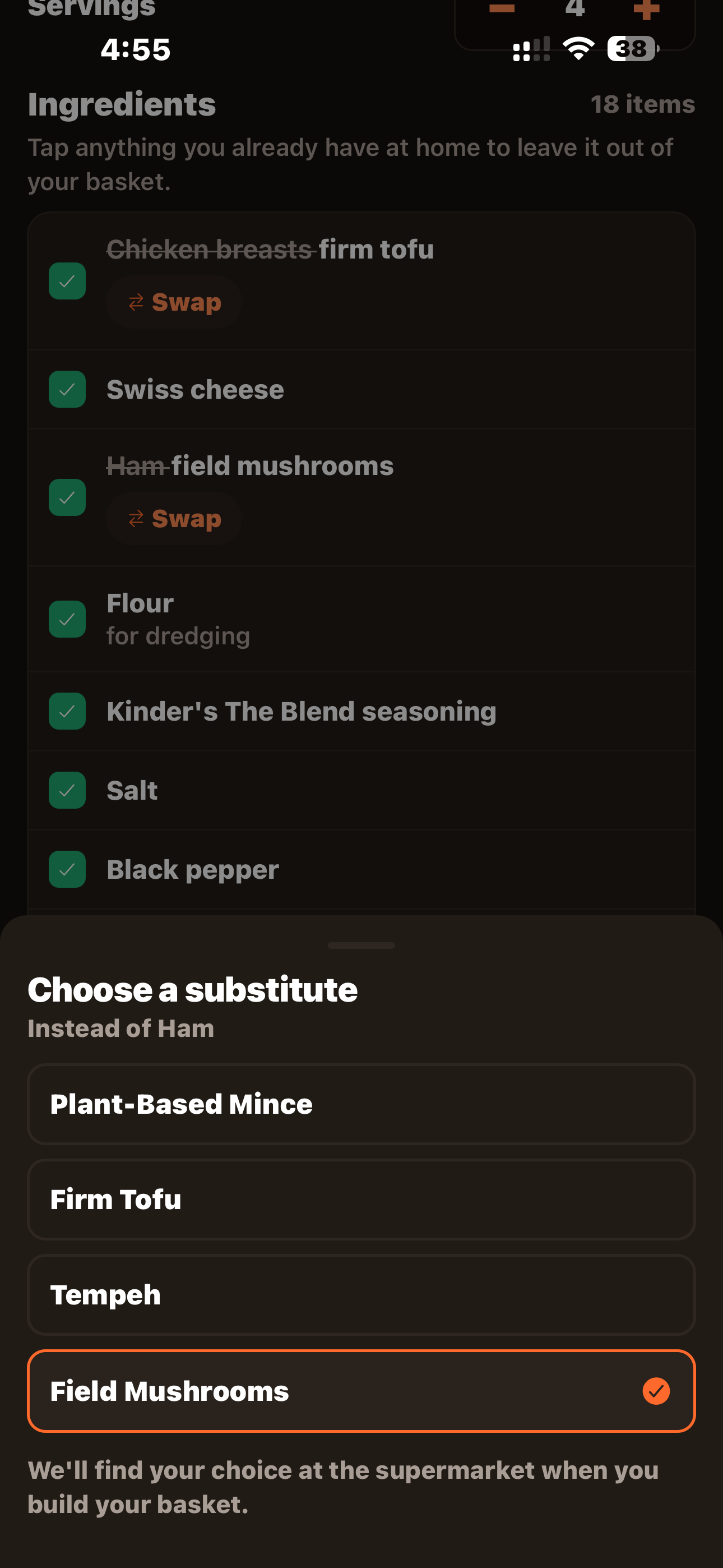 Choosing an ingredient substitute