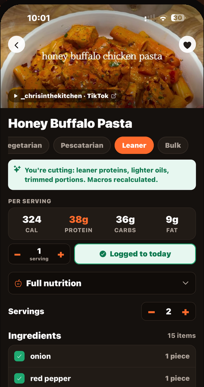 Per-serving macros on a recipe