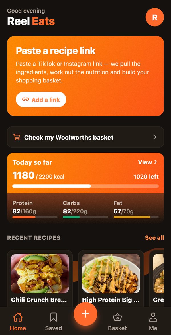 Reel Eats home screen